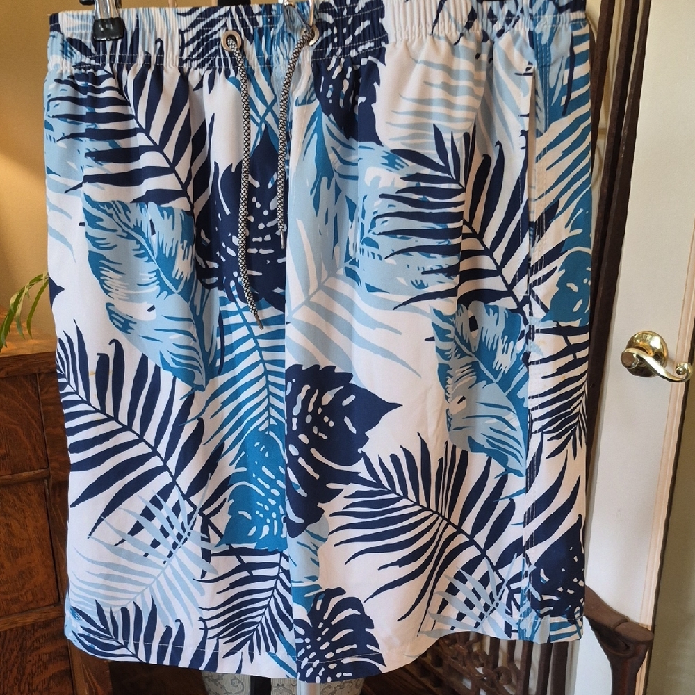 Blue Tropical Print Men's Swim Shorts